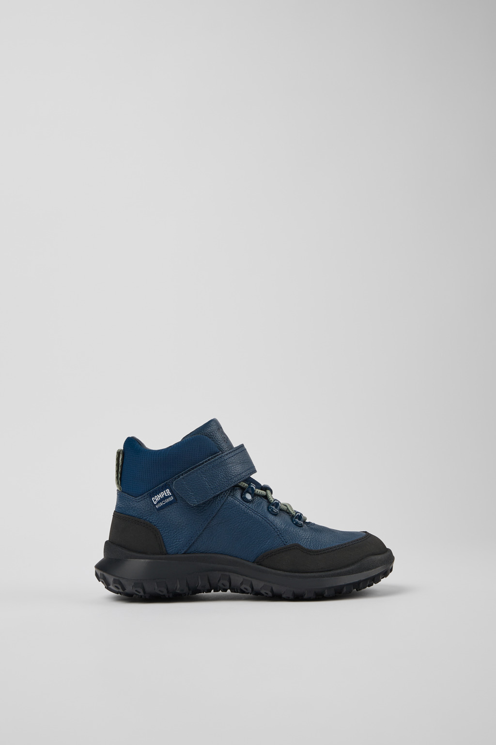 Dark blue leather and textile ankle boots for kids
