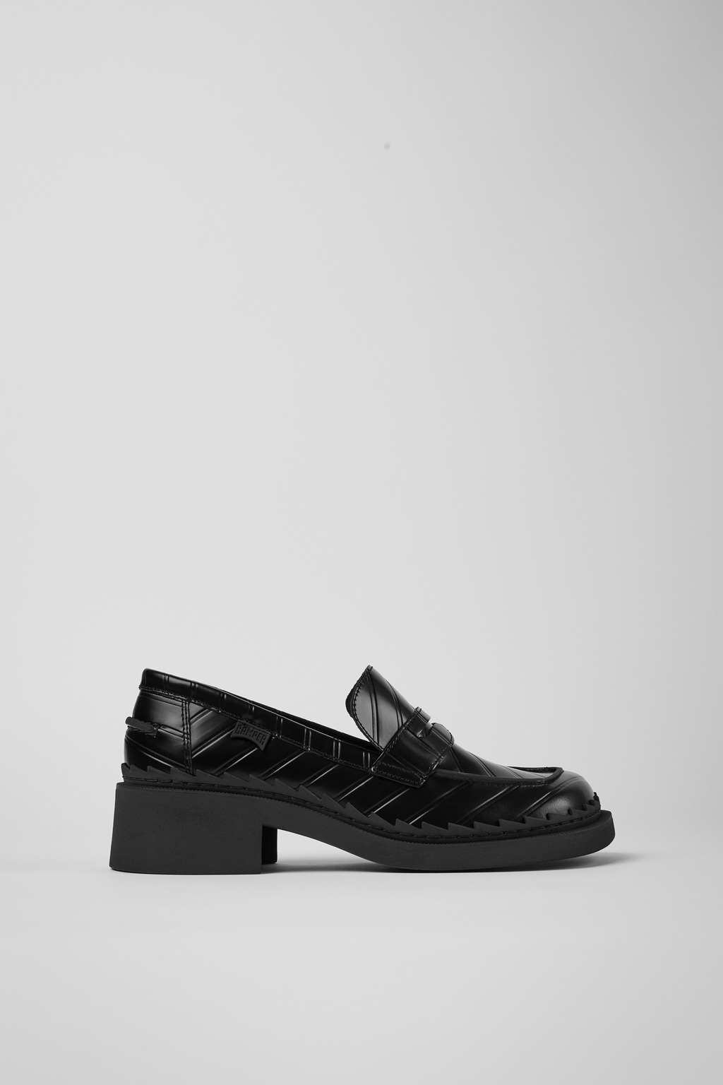 Black leather loafers for women
