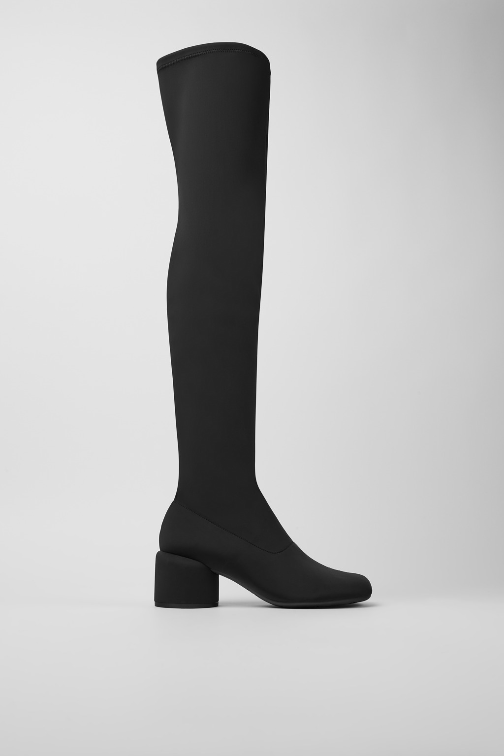 Black recycled PET knee high boots for women
