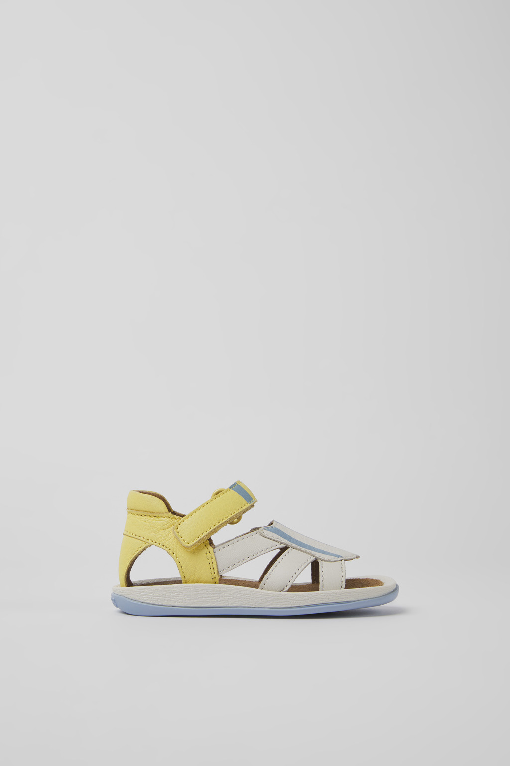 Yellow and white leather sandals for kids