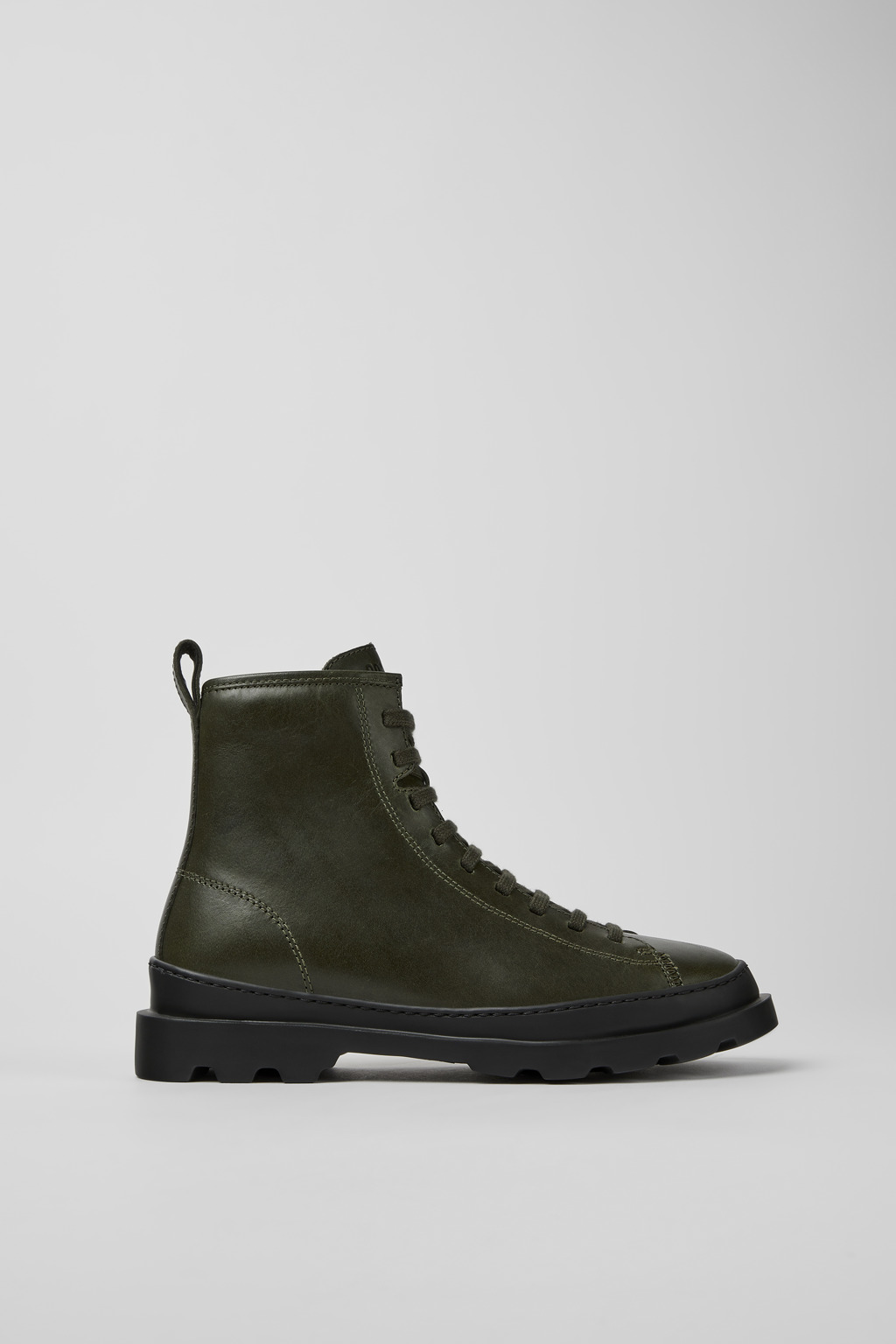 Dark green leather ankle boots for women