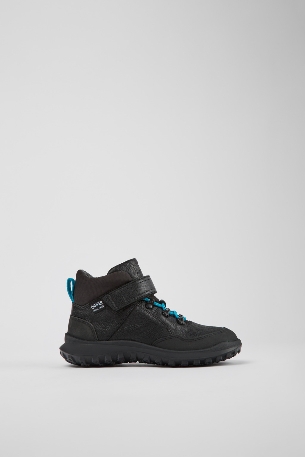 Black leather and textile ankle boots for kids