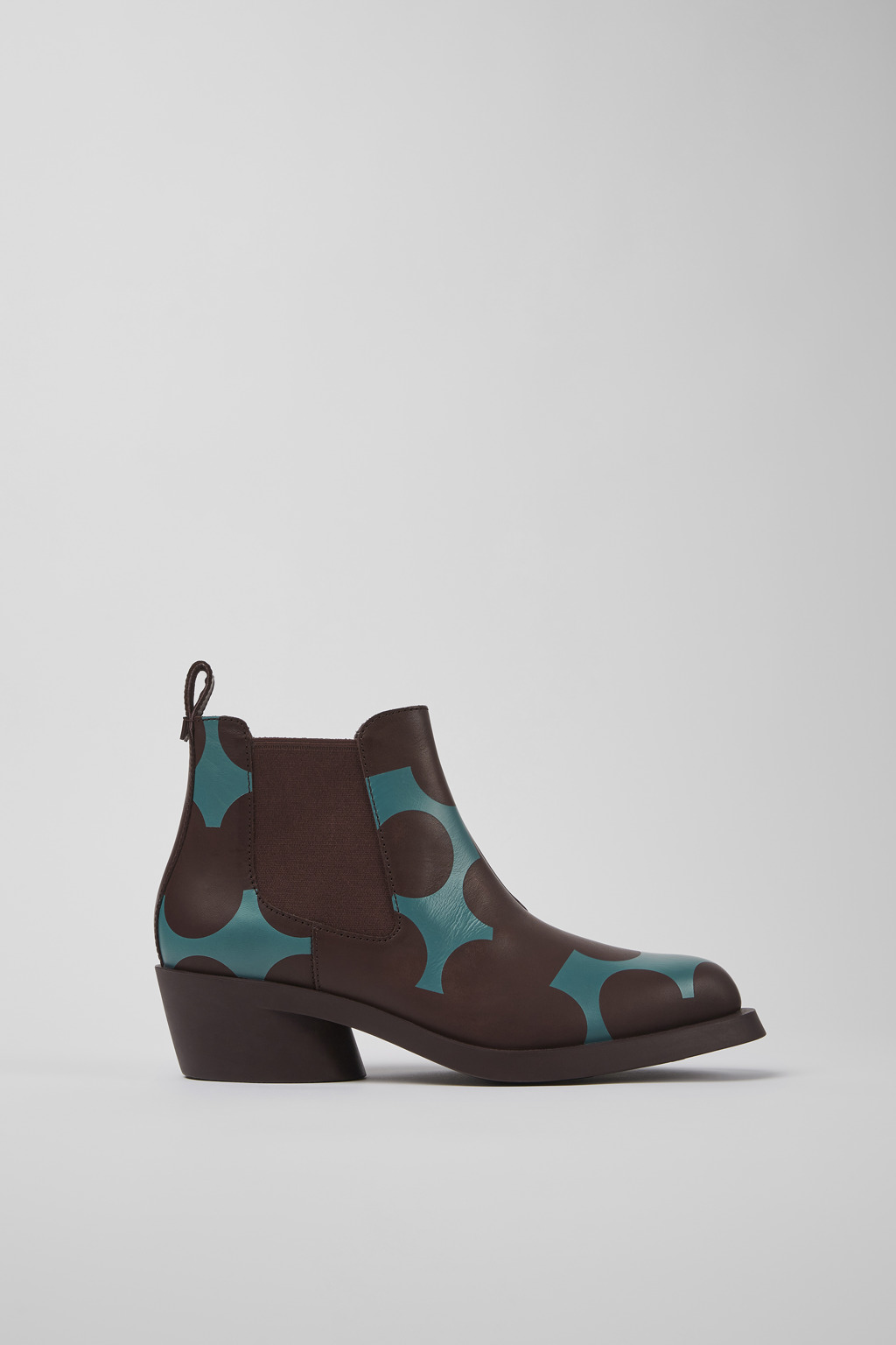 Burgundy and blue leather ankle boots for women