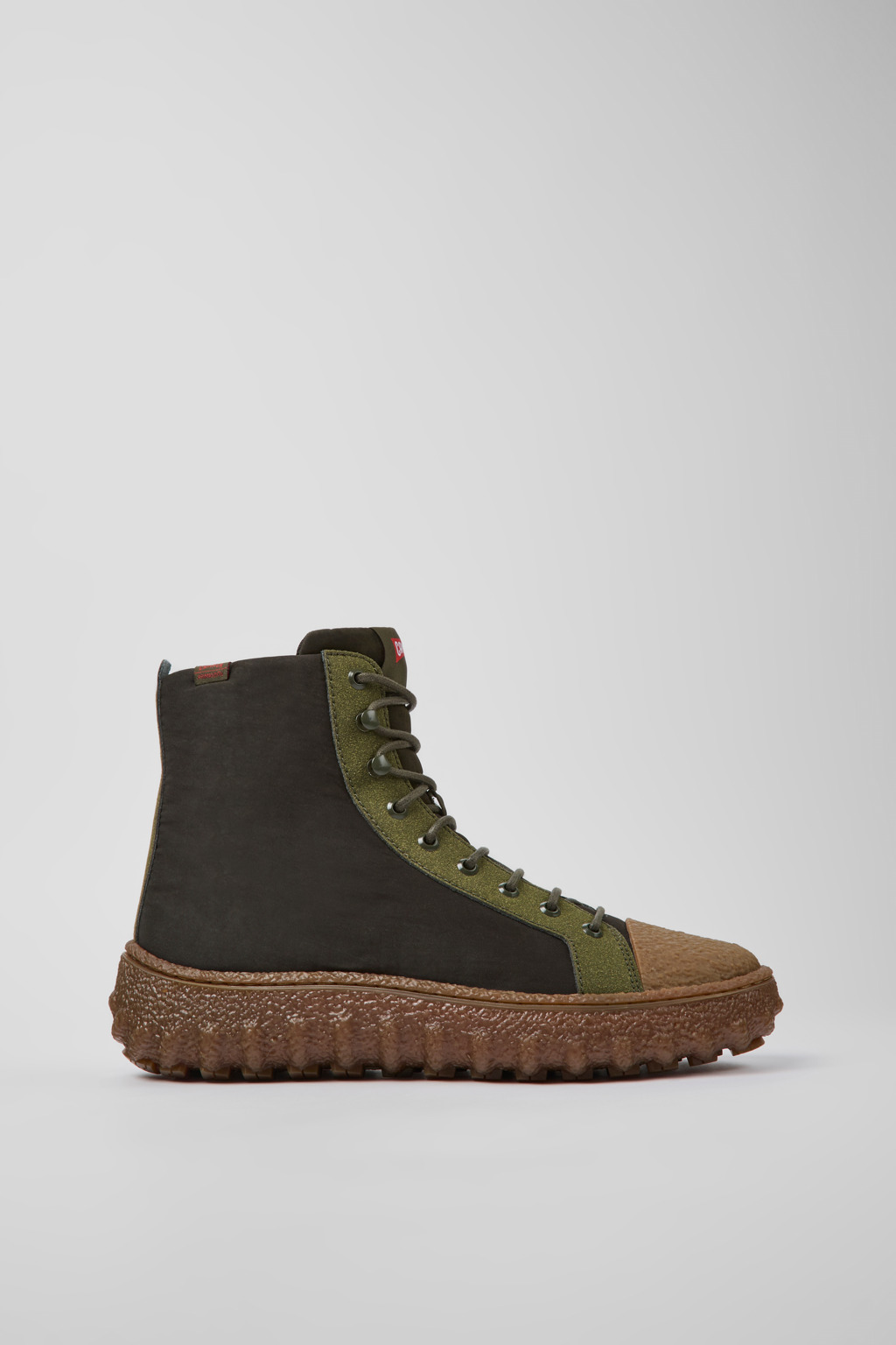 Green-gray textile and leather ankle boots for men