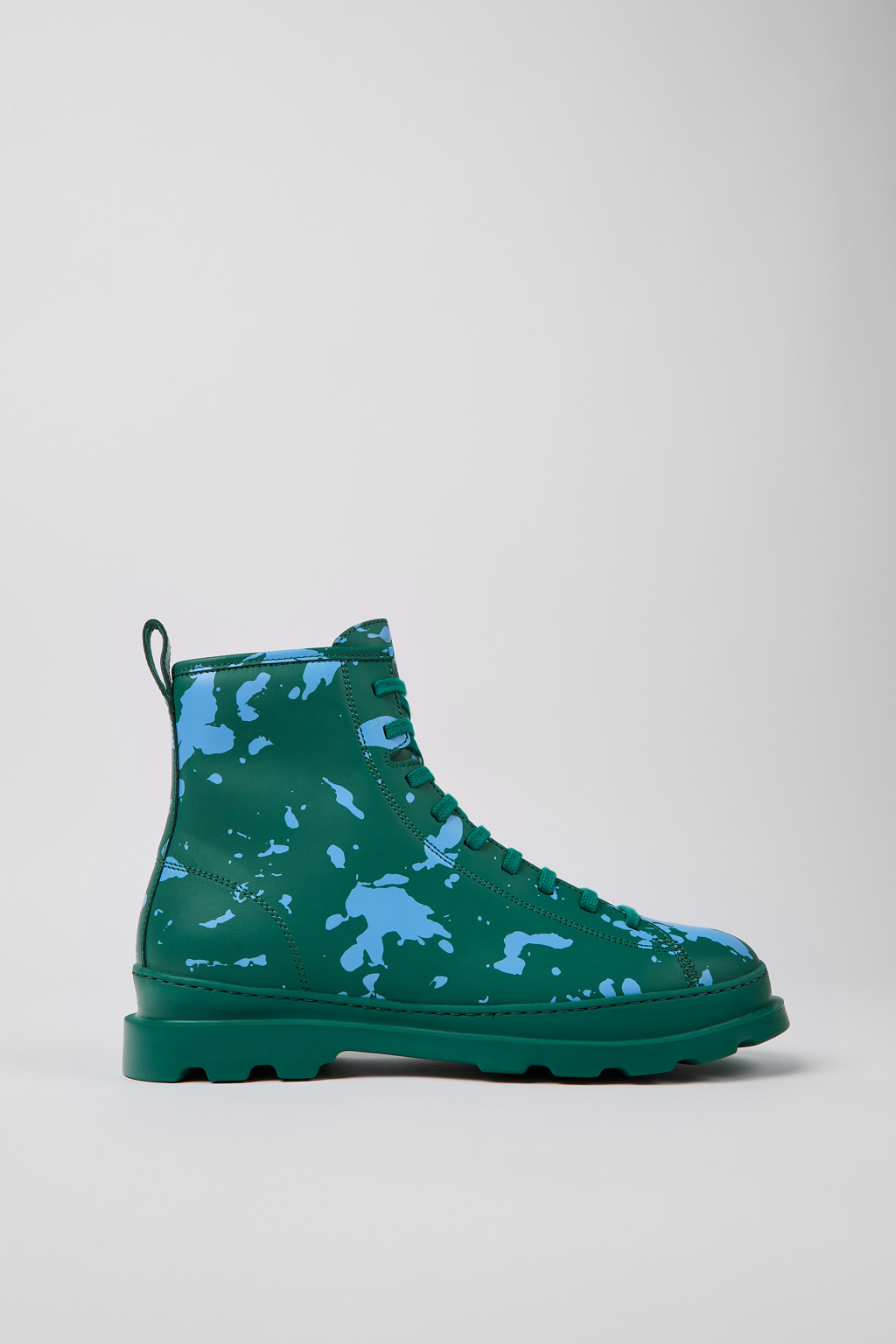 Green and blue leather ankle boots for men
