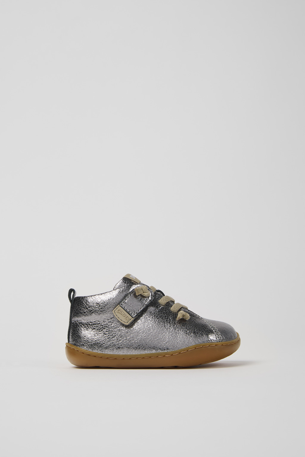 Metallic gray leather shoes for kids