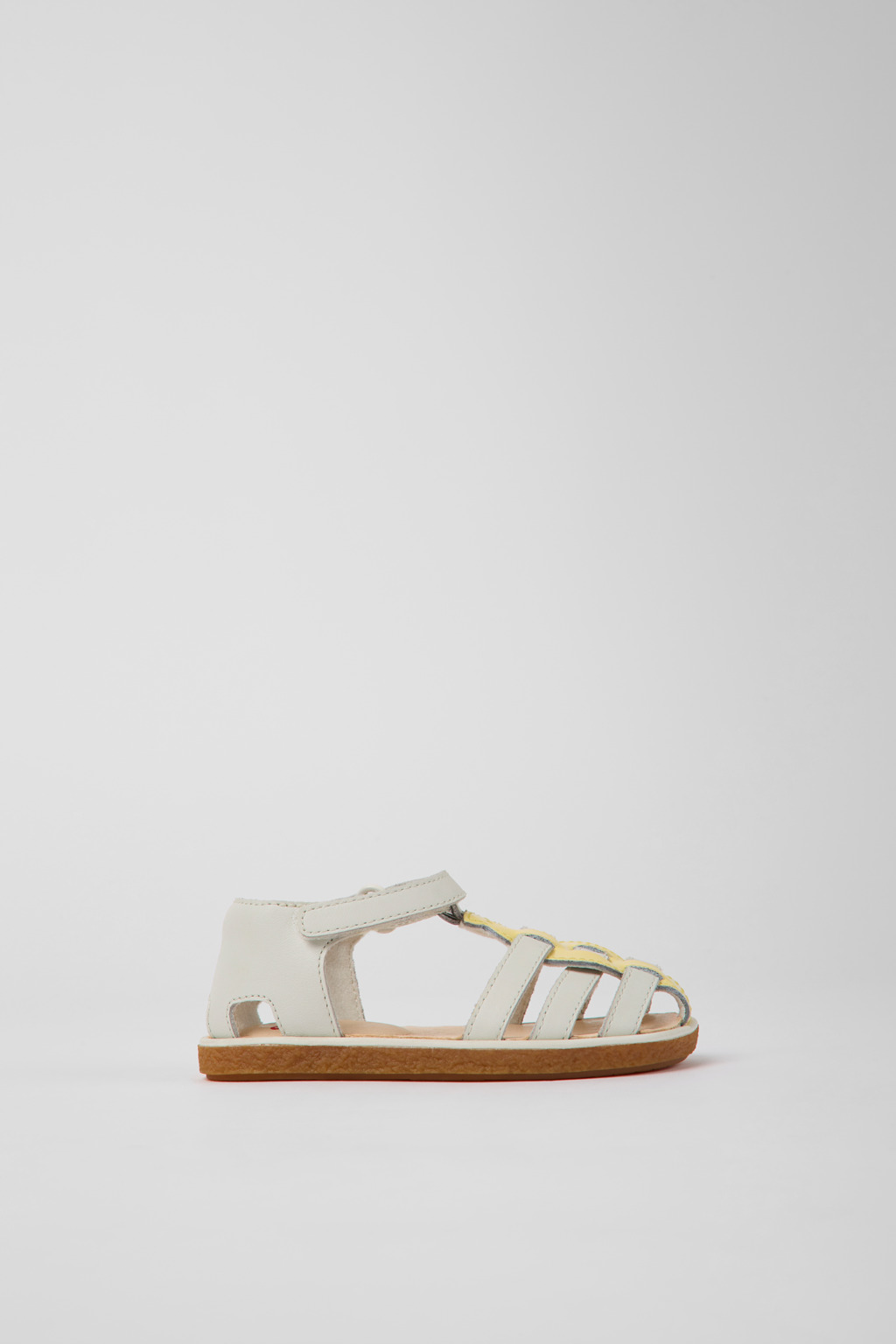 White and yellow leather sandals for kids