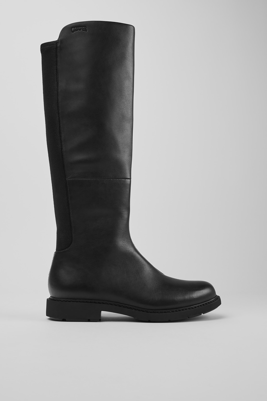 Black leather and textile high-boots for women