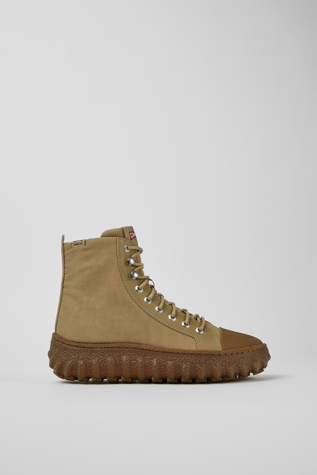 Beige textile and leather ankle boots for women