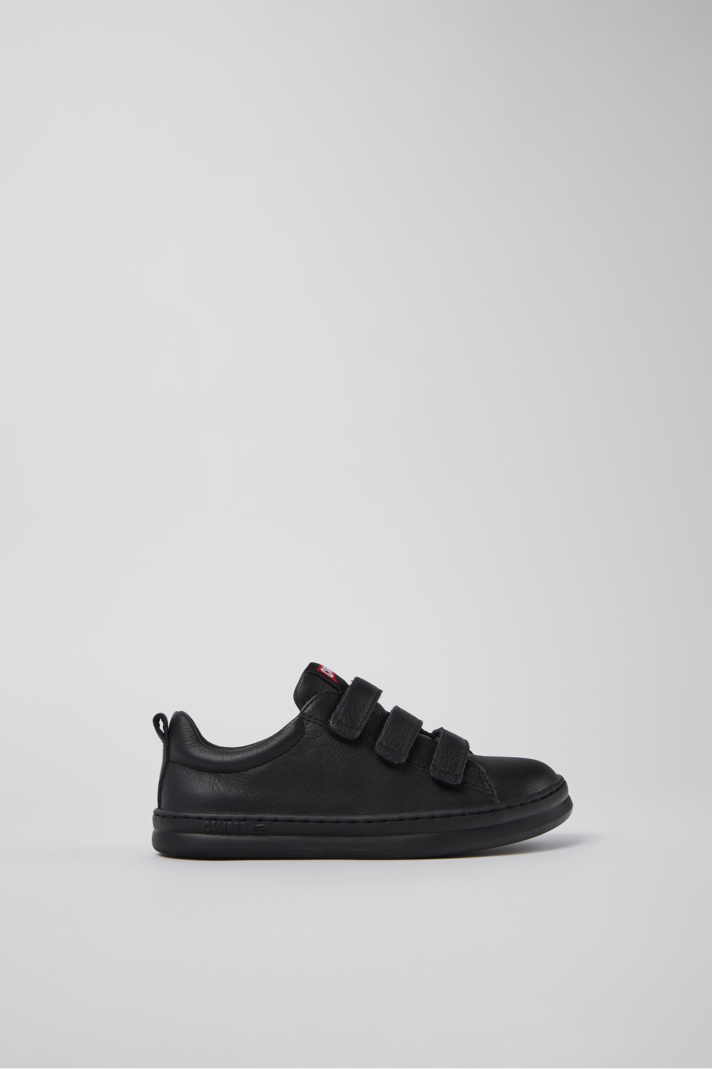Black leather and textile sneakers for kids