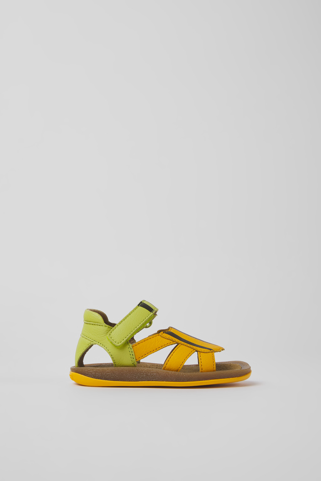 Green and orange leather sandals for kids