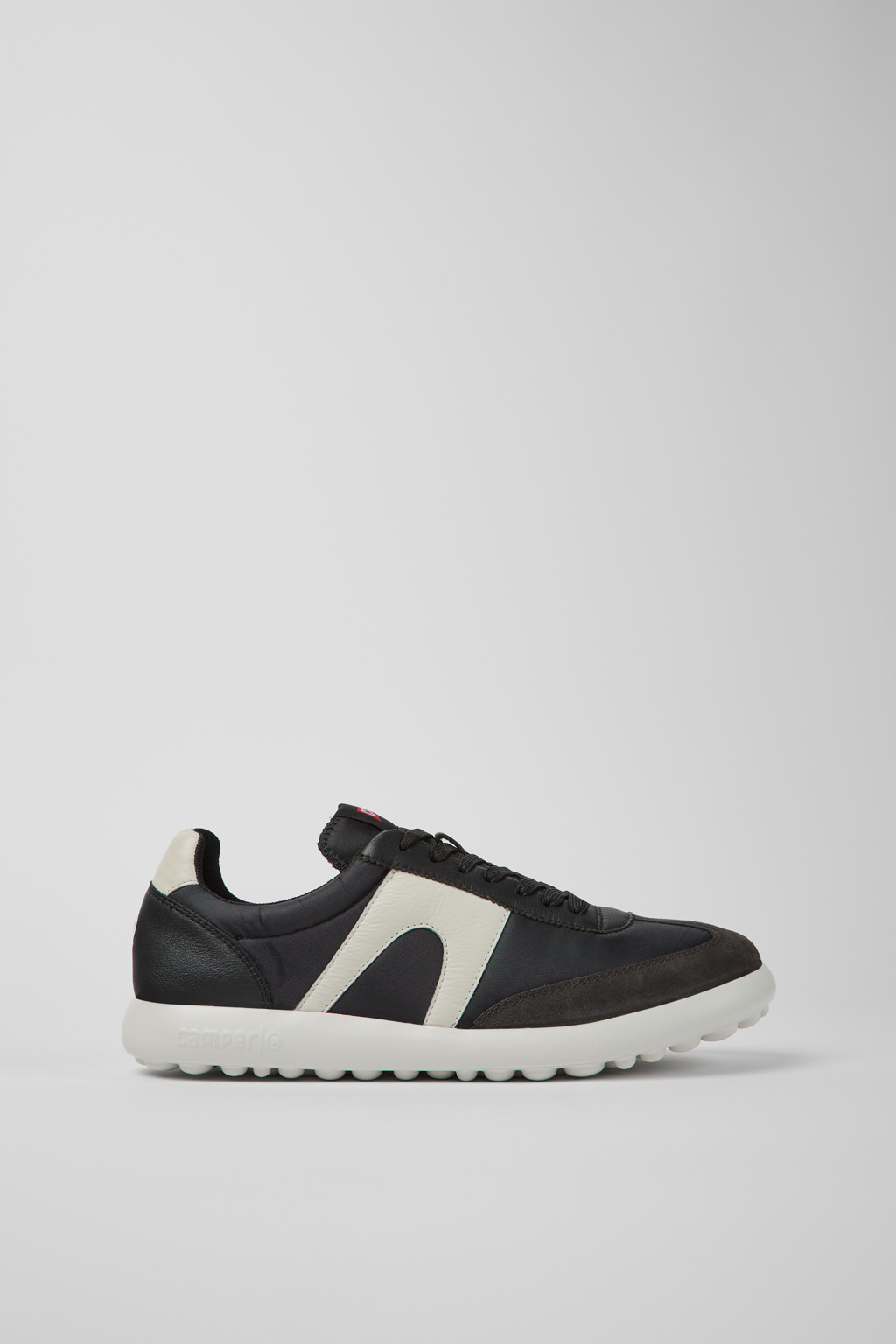 White and black textile and leather sneakers for men