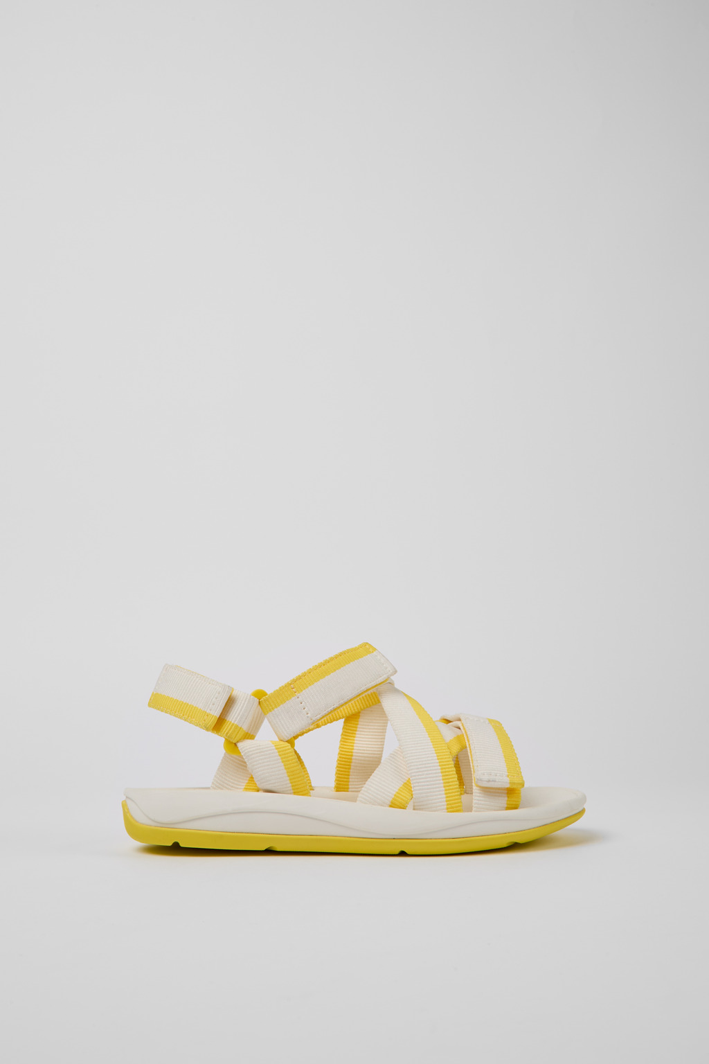 White and yellow recycled PET sandals for women