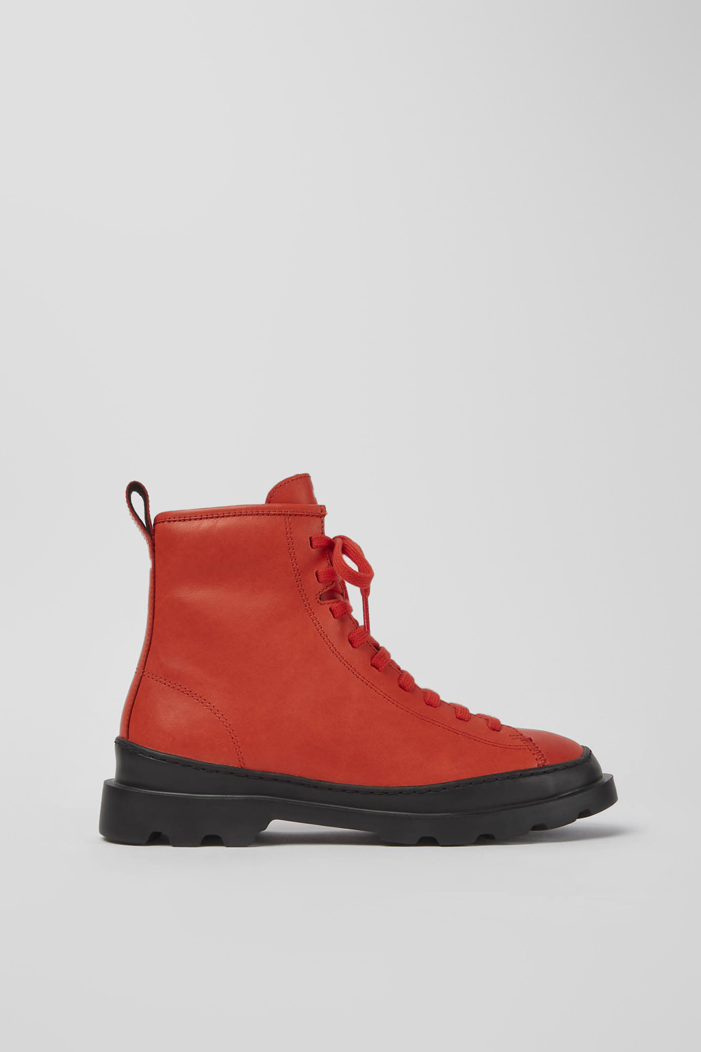 Red leather lace-up boots