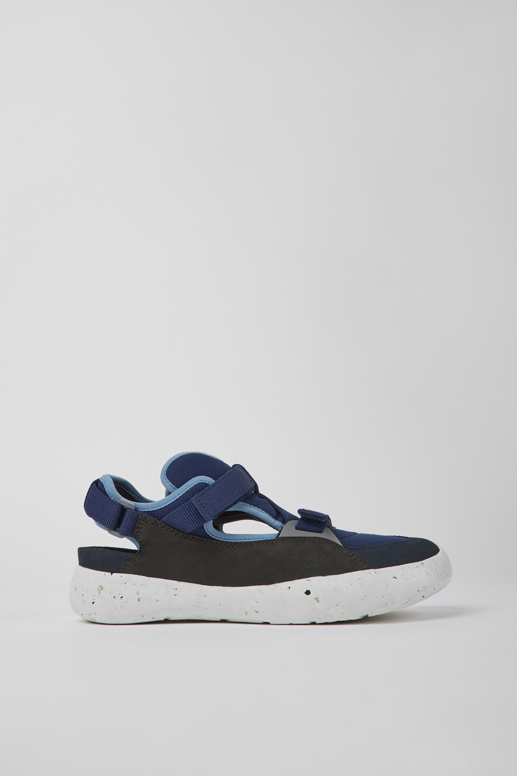 Blue and gray leather and textile semi-open sneakers for men