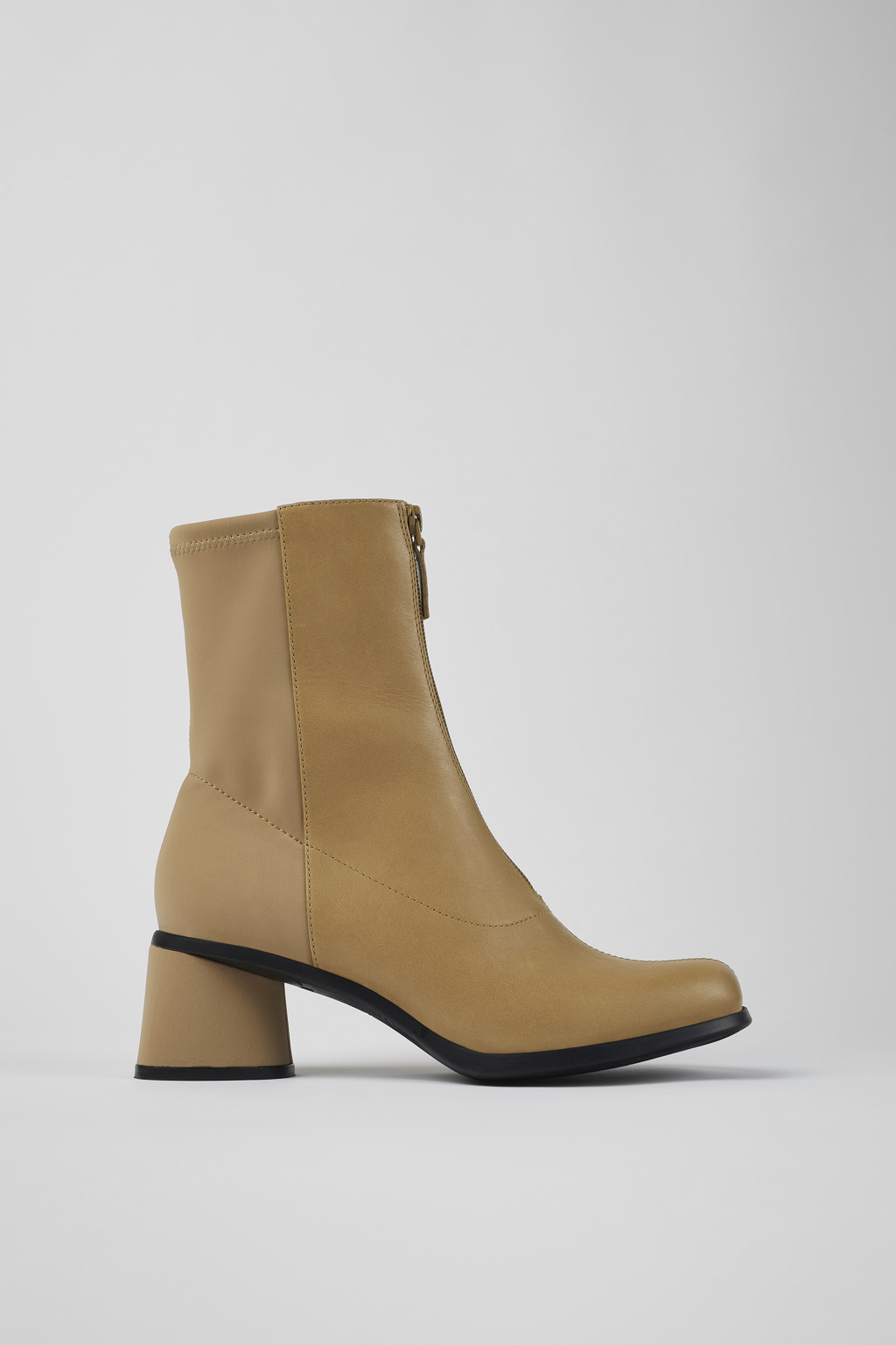 Beige leather and recycled PET boots for women