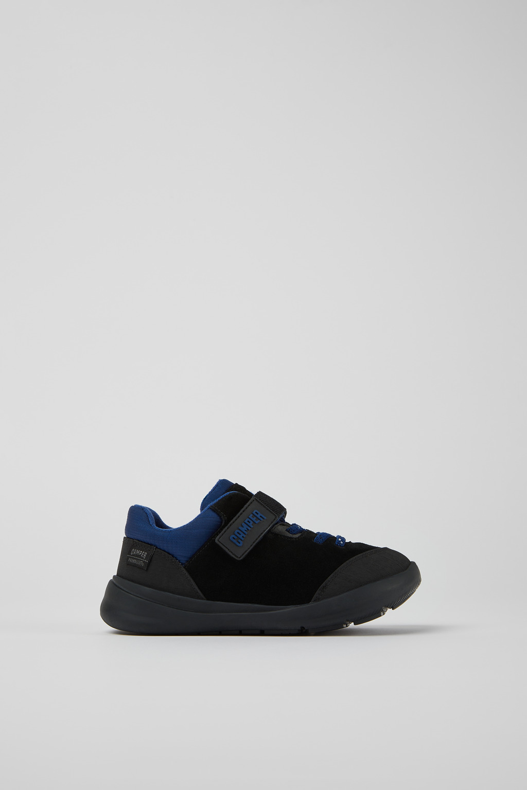 Black, blue, and grey nubuck and textile shoes
