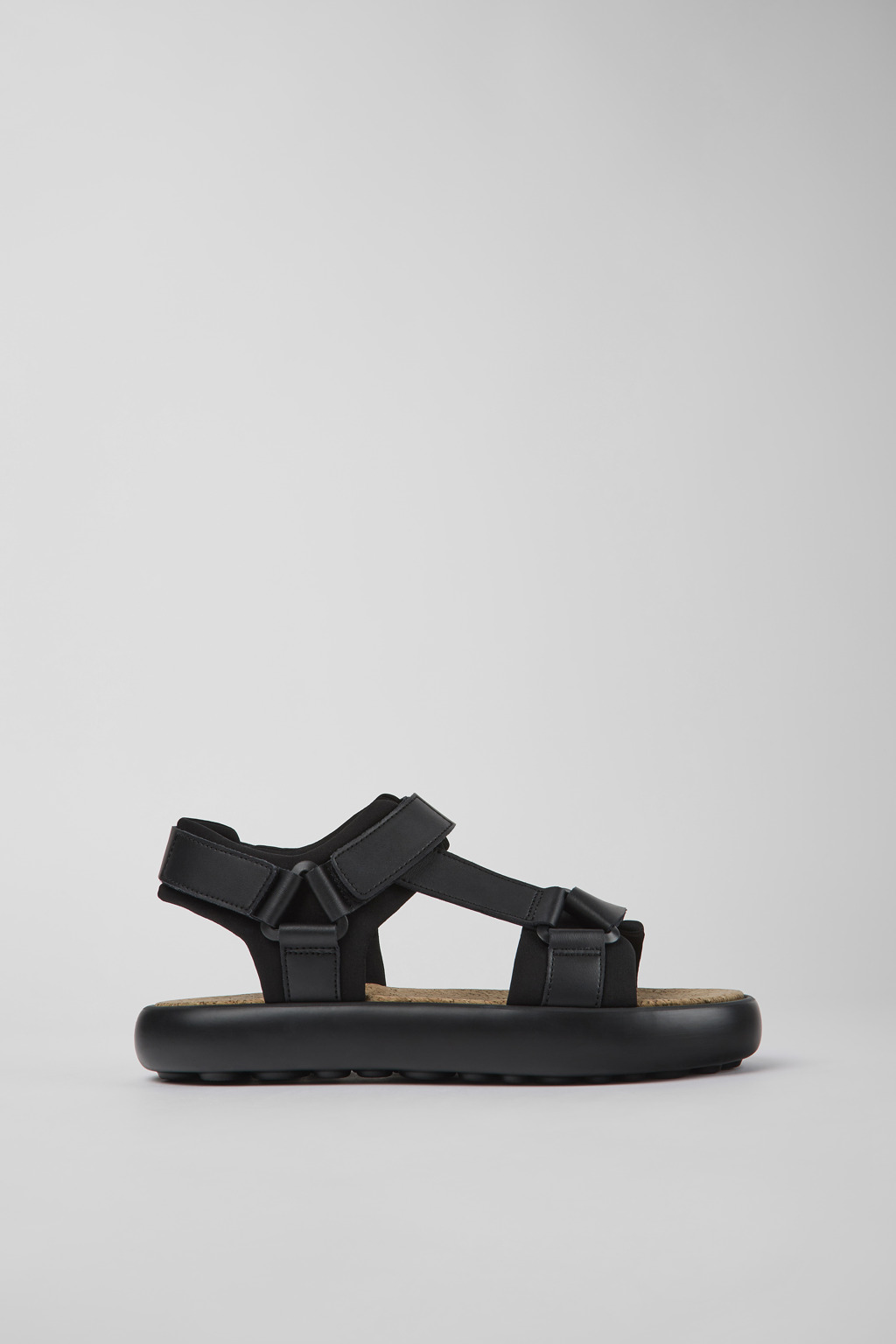 Black leather and textile sandals for men
