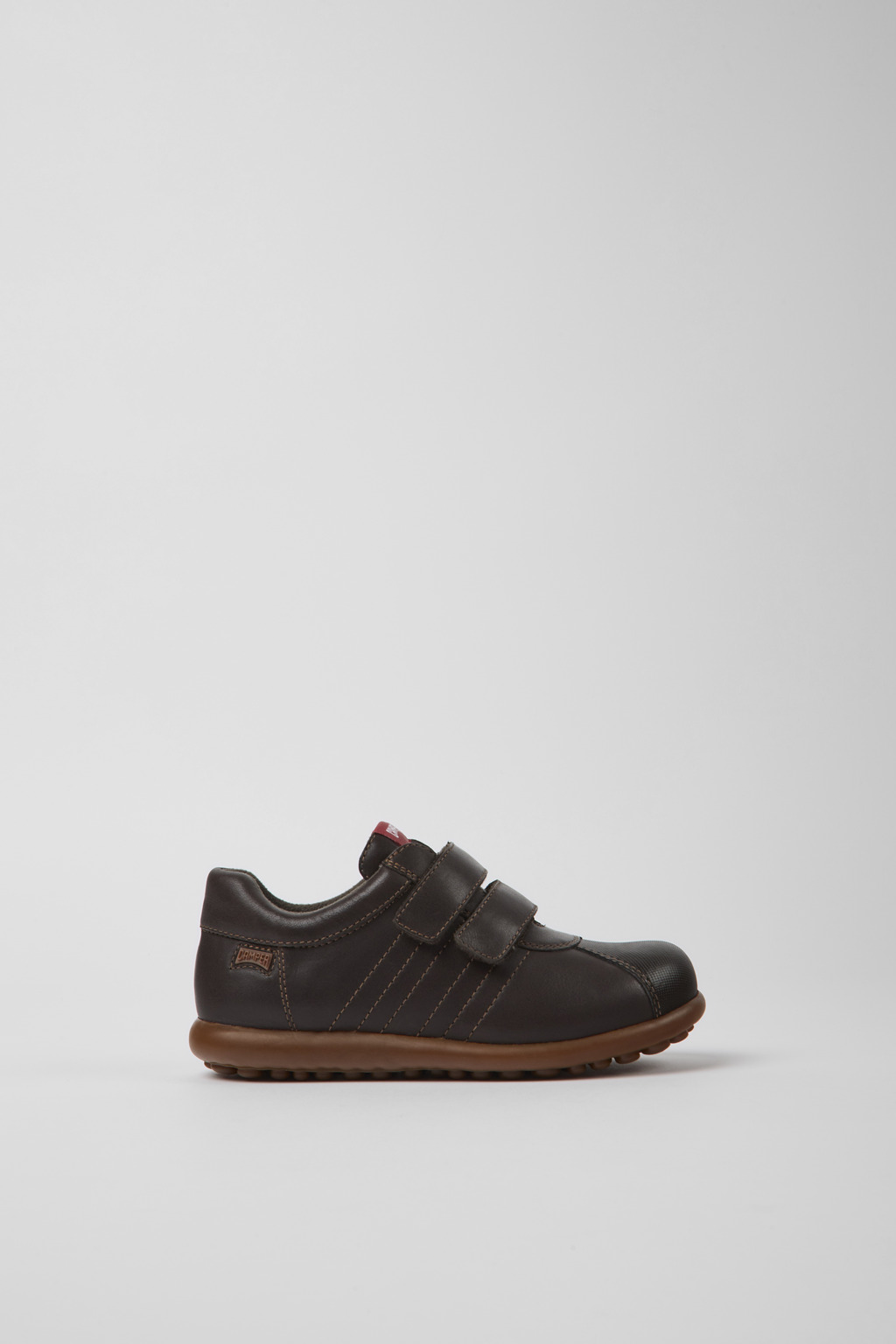 Dark brown leather and textile shoes for kids