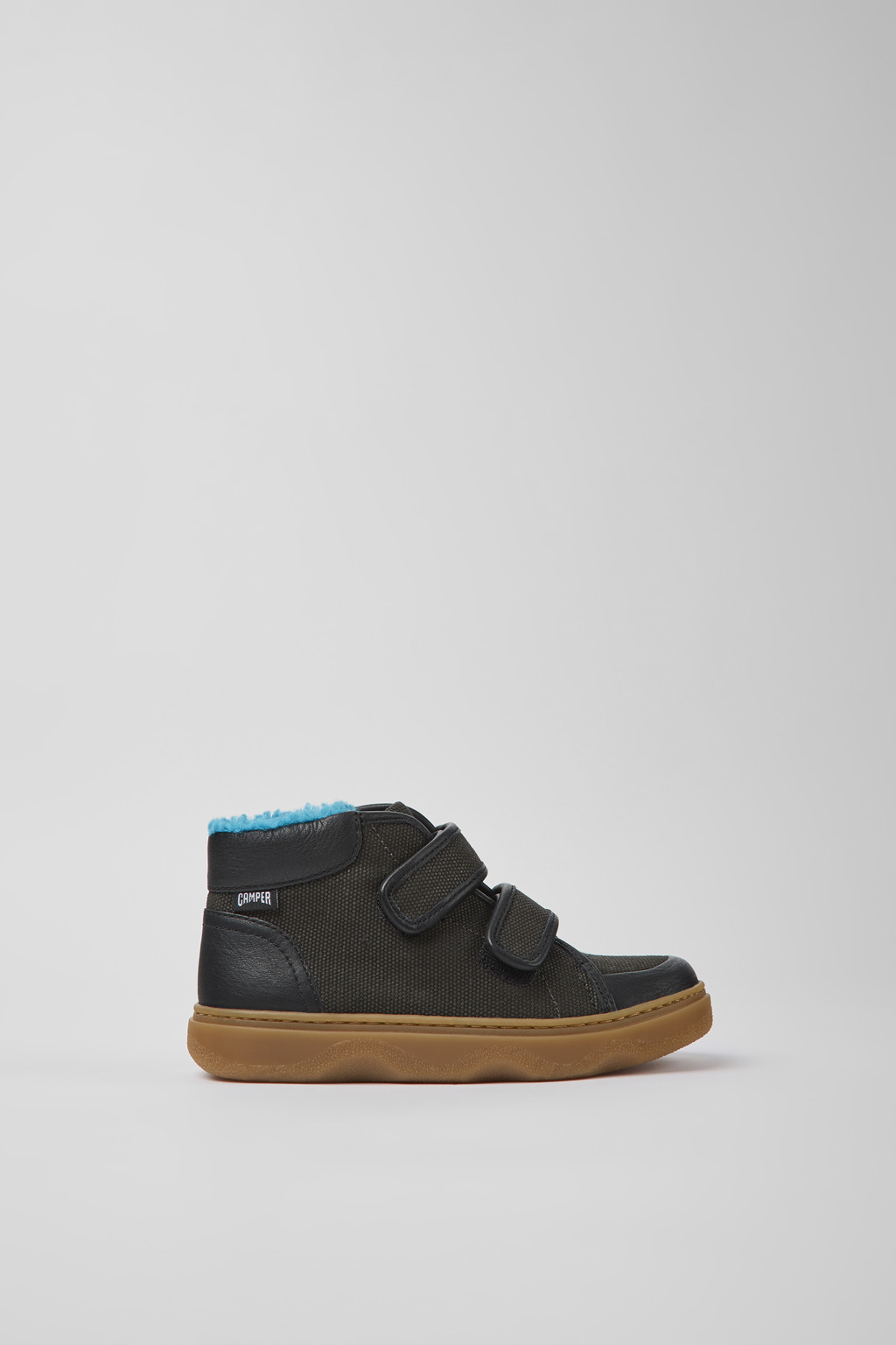 Gray leather and textile ankle boots for kids