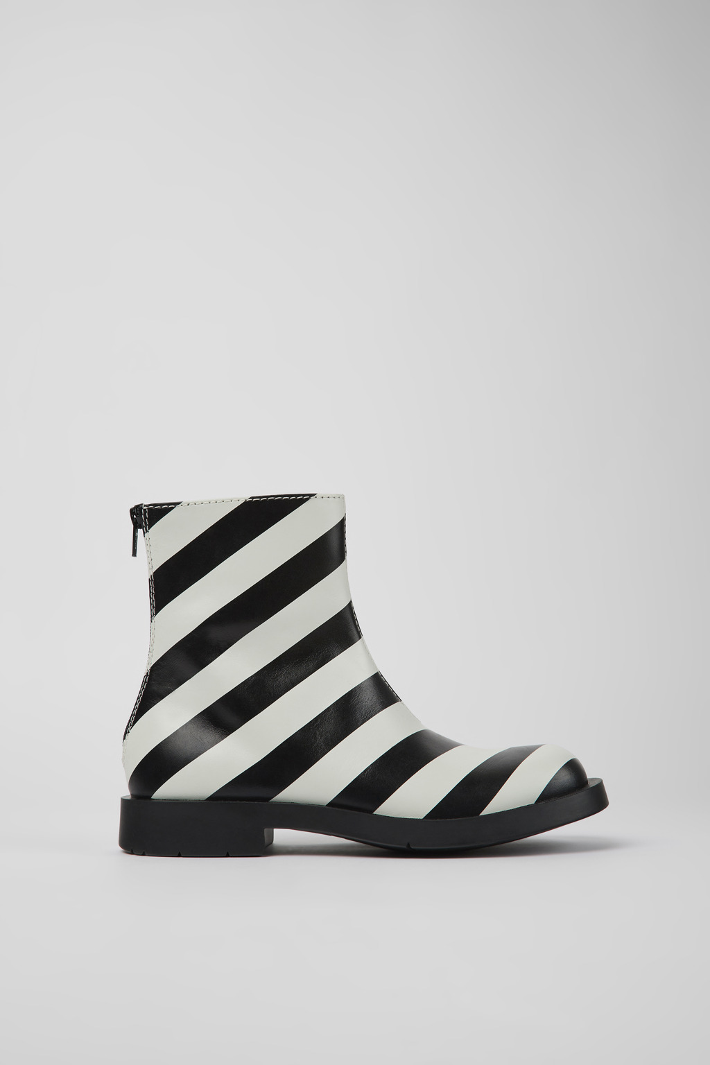 Black and white leather ankle boots for women