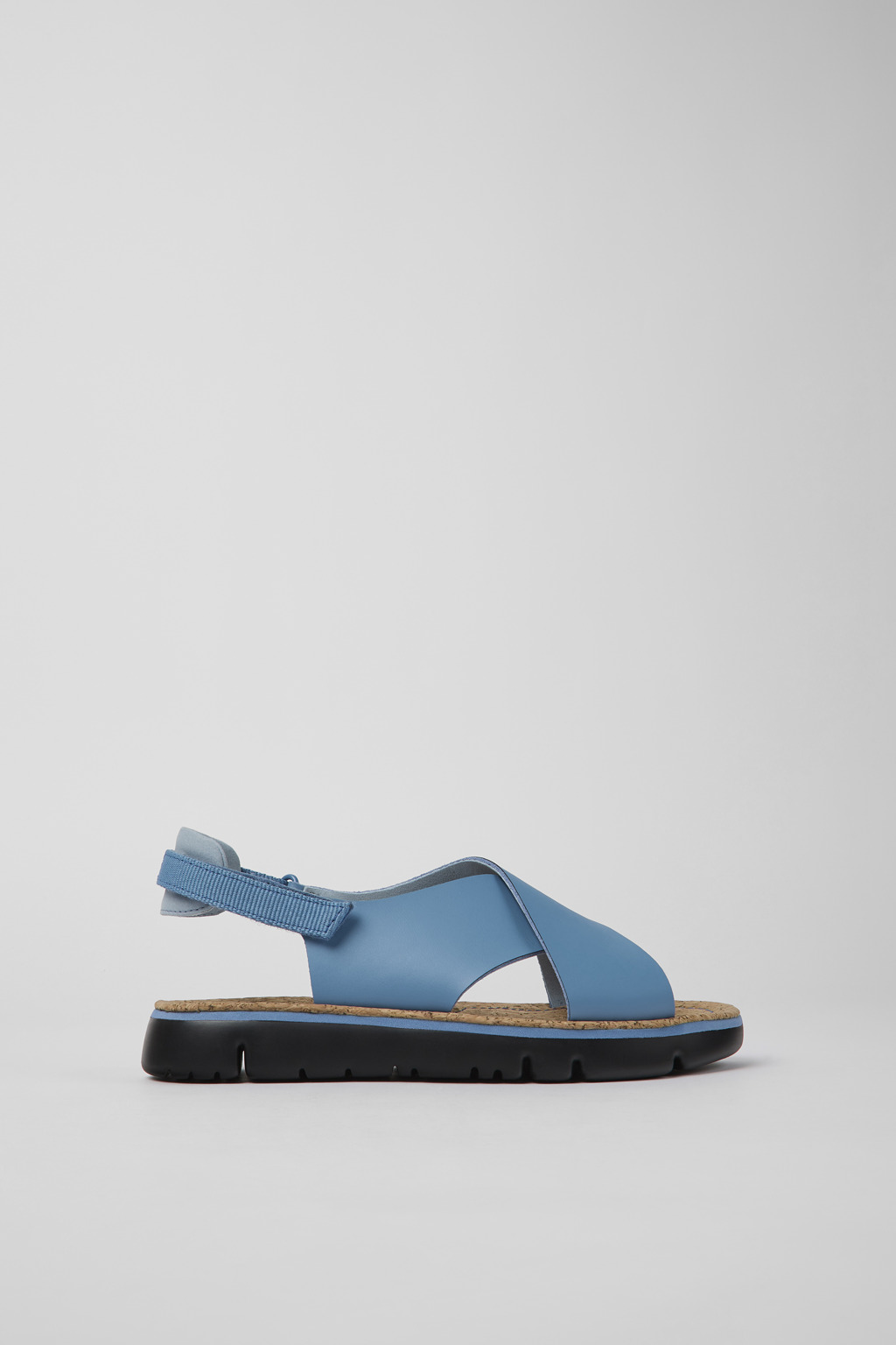 Blue leather and textile sandals for women