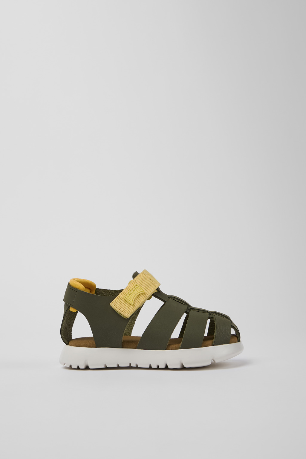 Green leather and textile sandals for kids