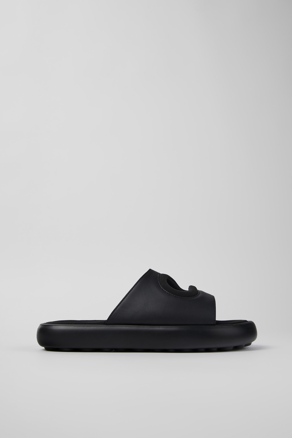 Black Leather/Textile Slide for Men