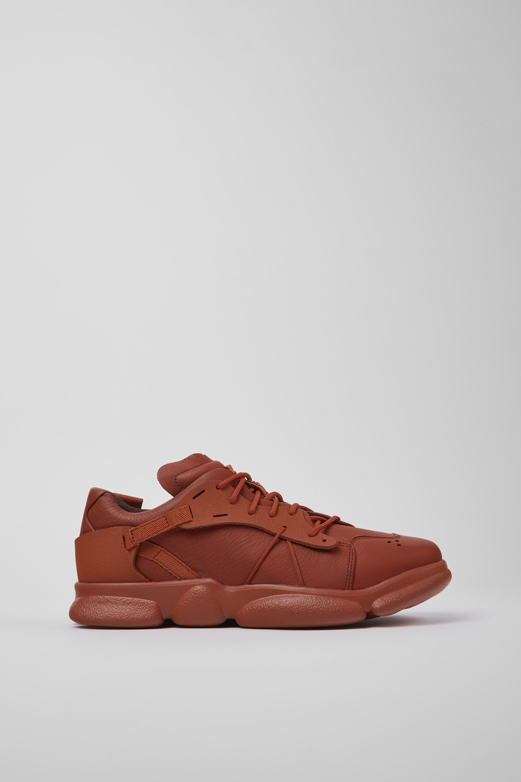 Red leather and textile sneakers for men