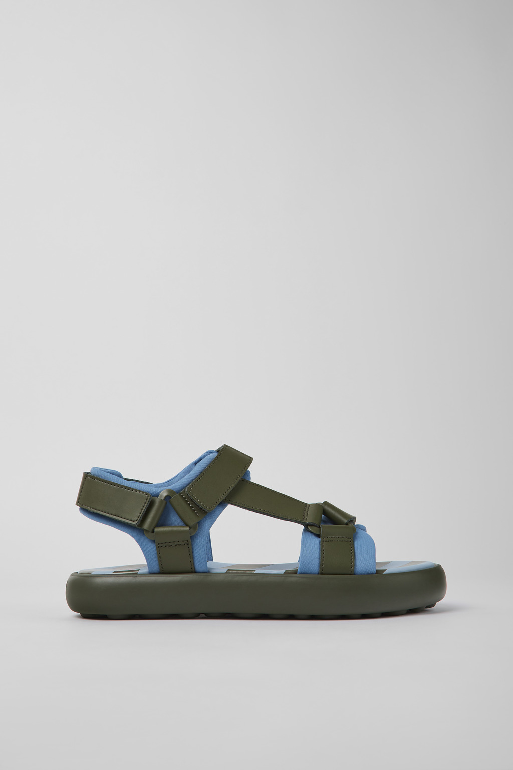 Green and blue leather and textile sandals for men