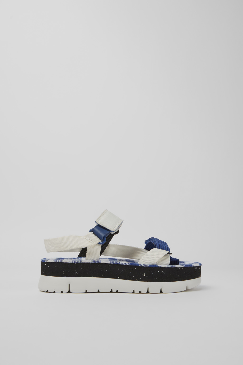 White, blue, and black sandals for women