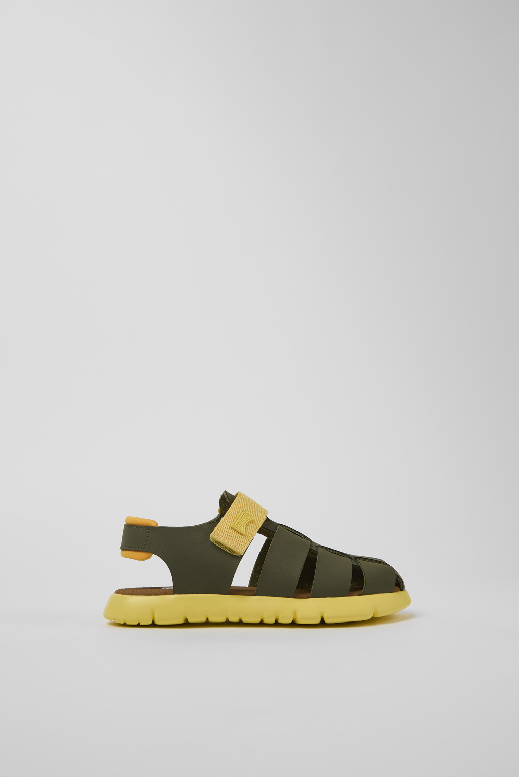 Green and yellow leather sandals for kids