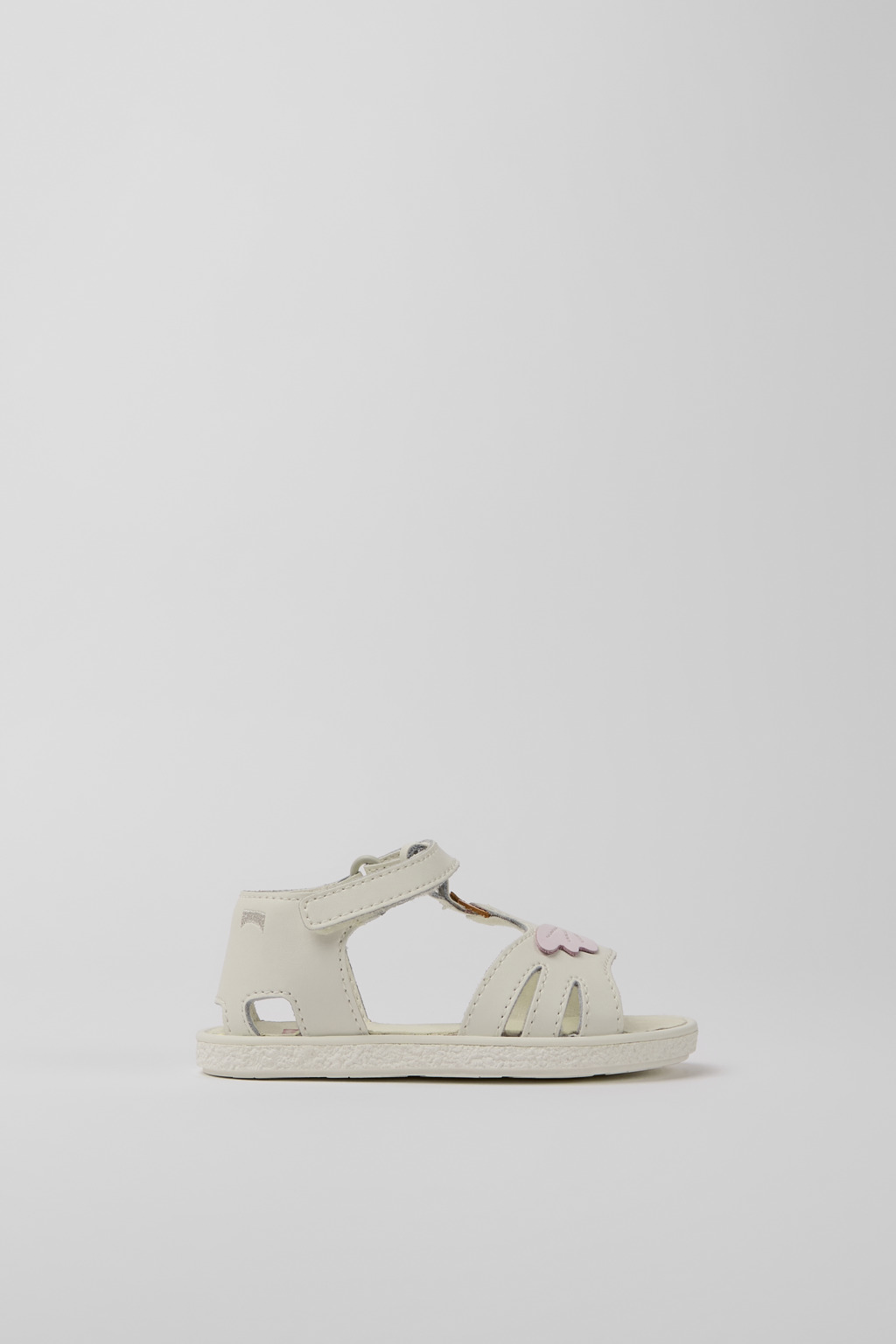 White, pink, and yellow leather sandals