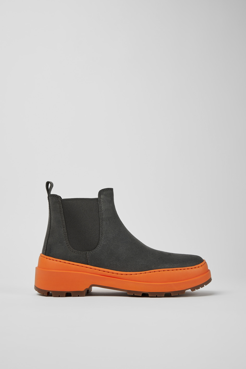 Dark gray and orange nubuck ankle boots for women