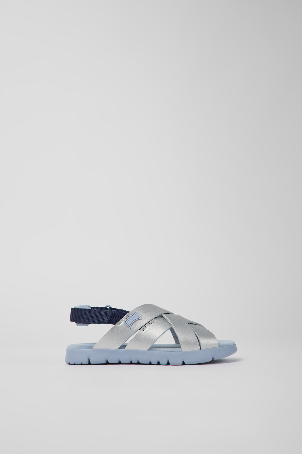 Grey leather and textile sandals for kids