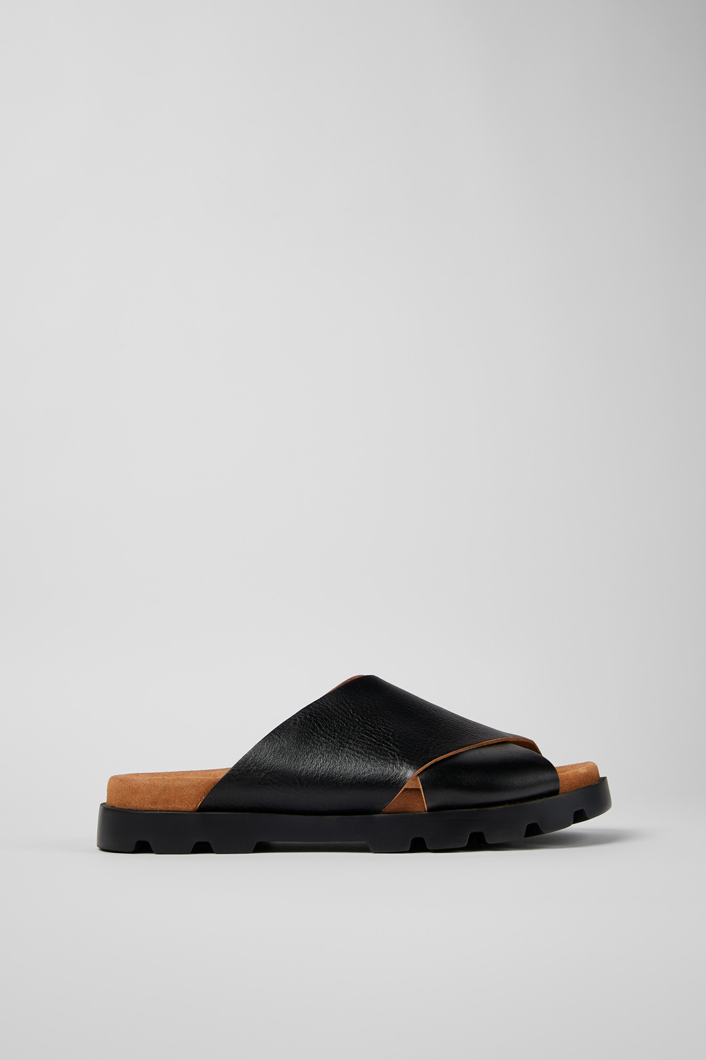 Black Leather Cross-strap Sandal for Men