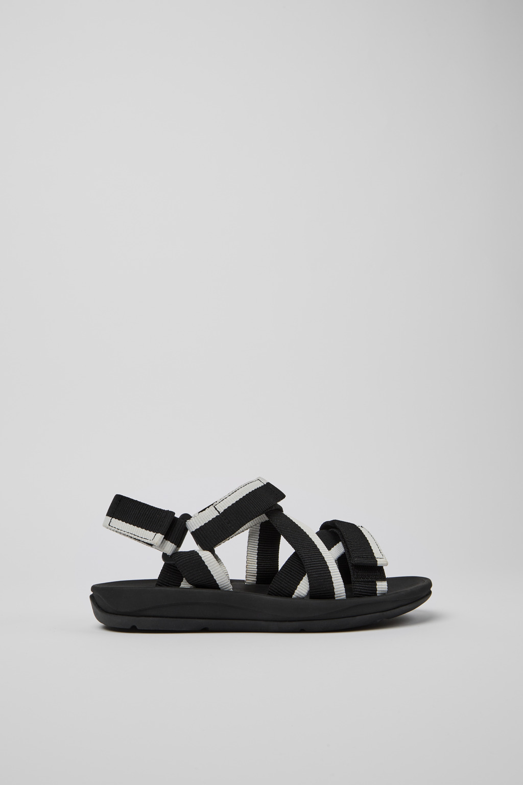 Black and white recycled PET sandals for women
