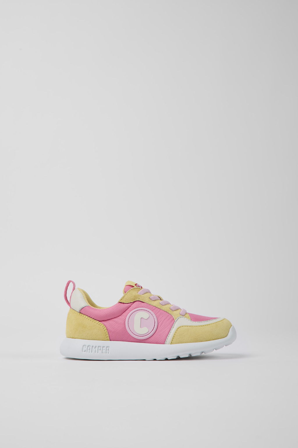 Yellow and pink textile and nubuck sneakers for kids