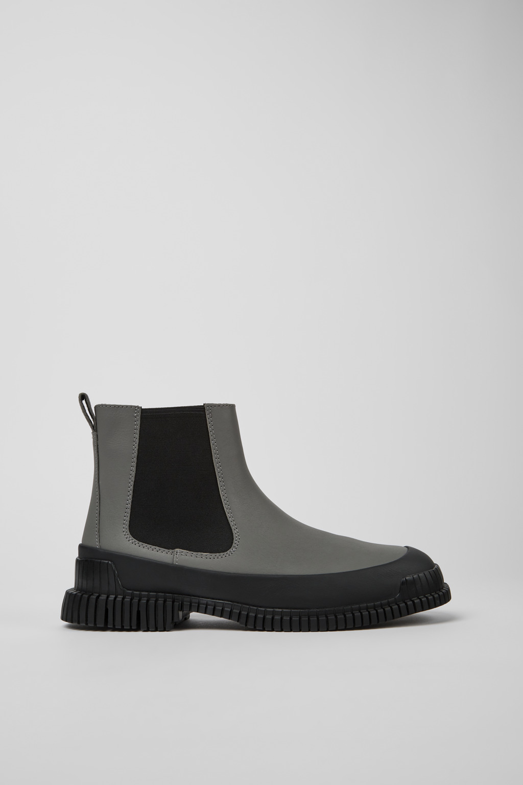 Gray and black leather Chelsea boots for men
