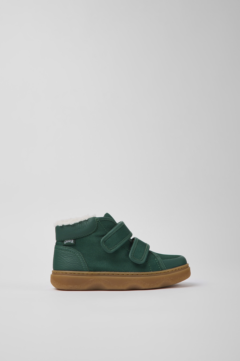 Green leather and textile ankle boots for kids