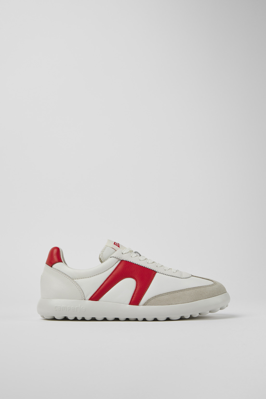 White and red textile and leather sneakers for men