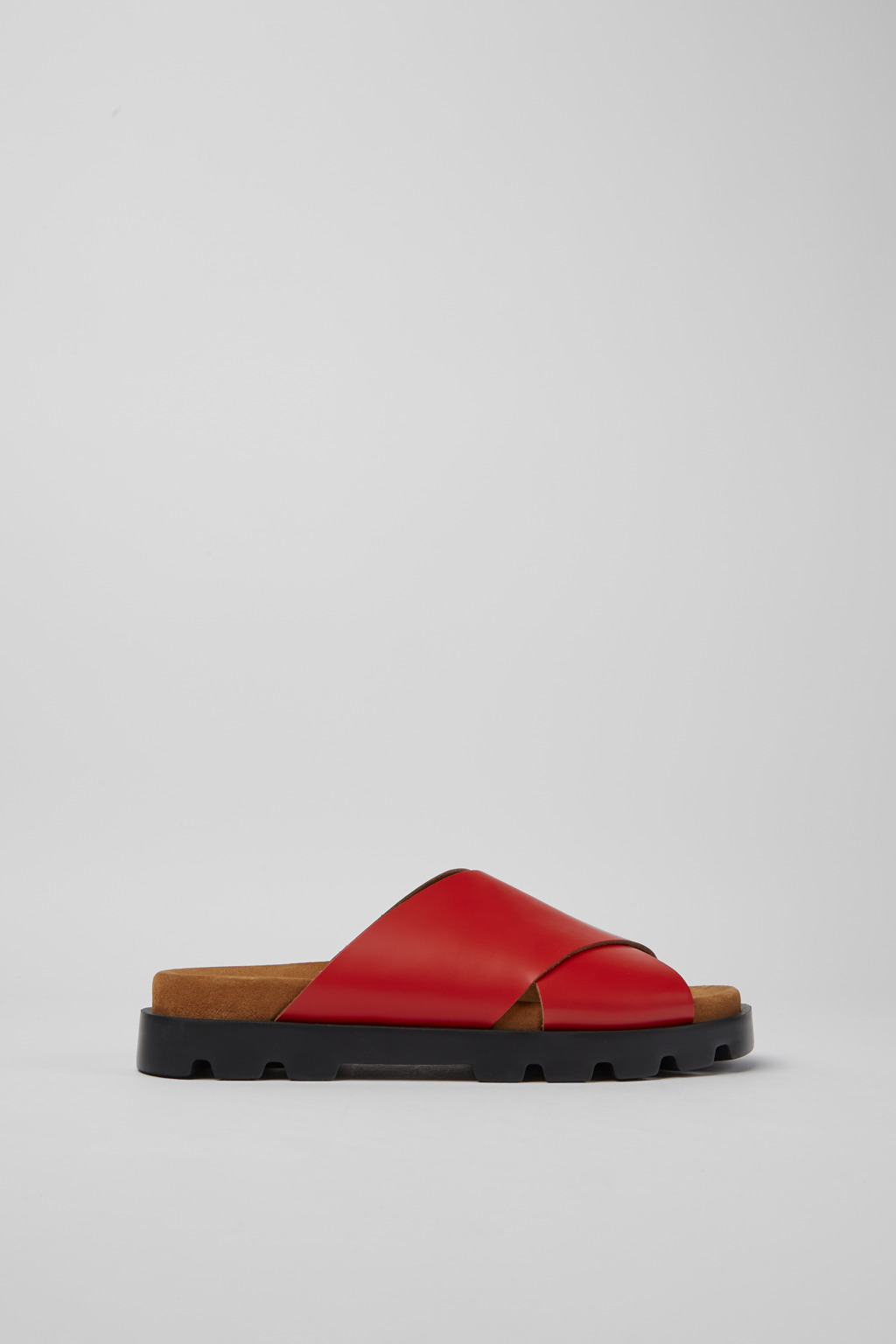 Red leather sandals for women