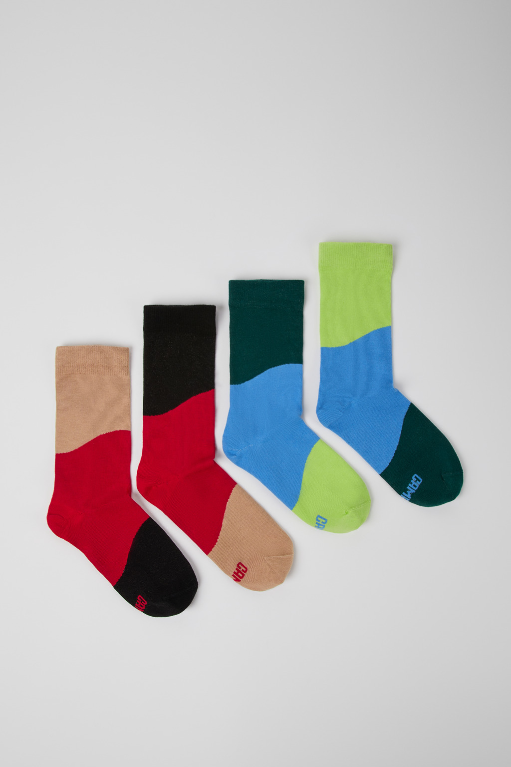 Two pair pack of long multicolored socks