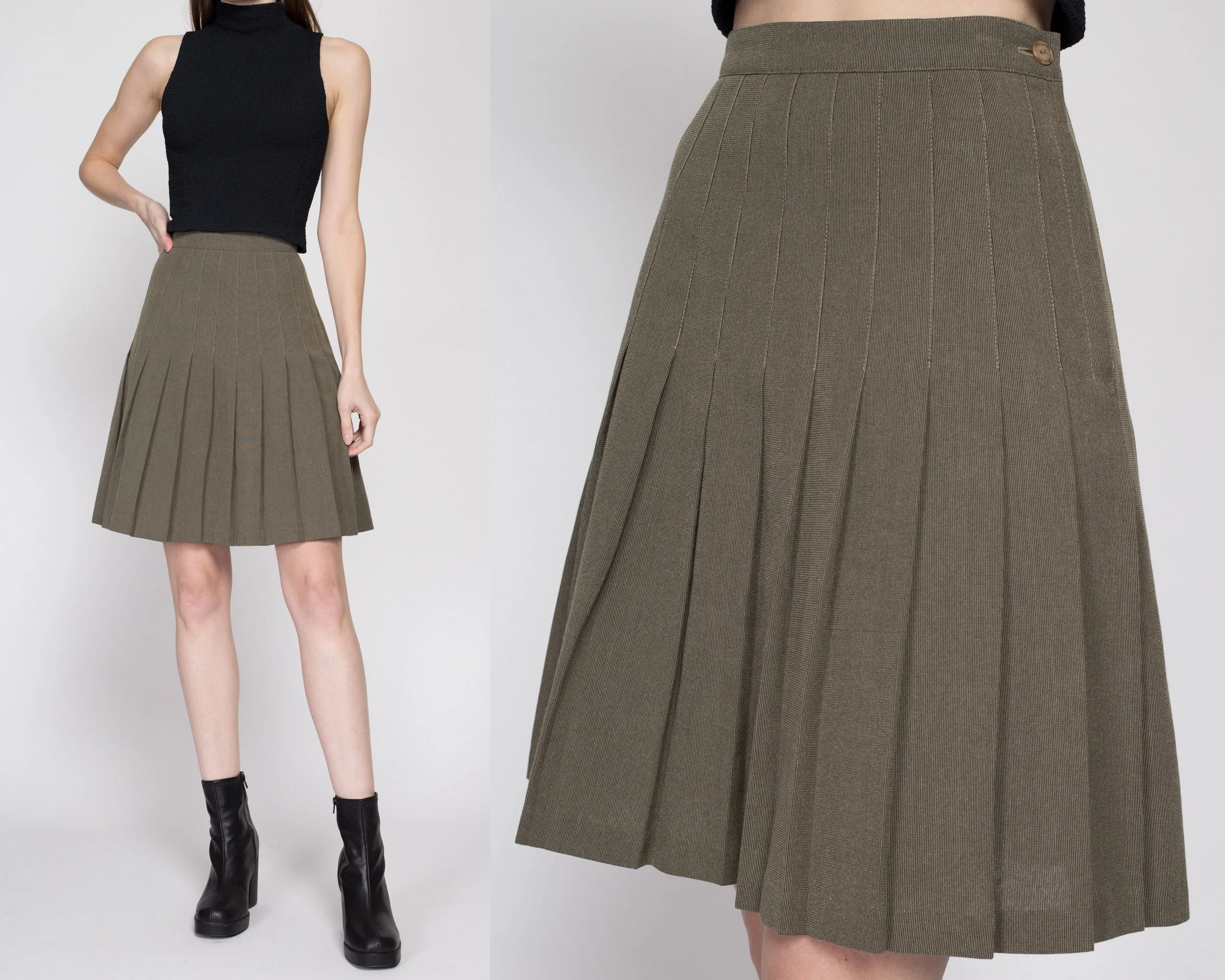 Medium 90s Olive Pleated Mini Skirt 27.75