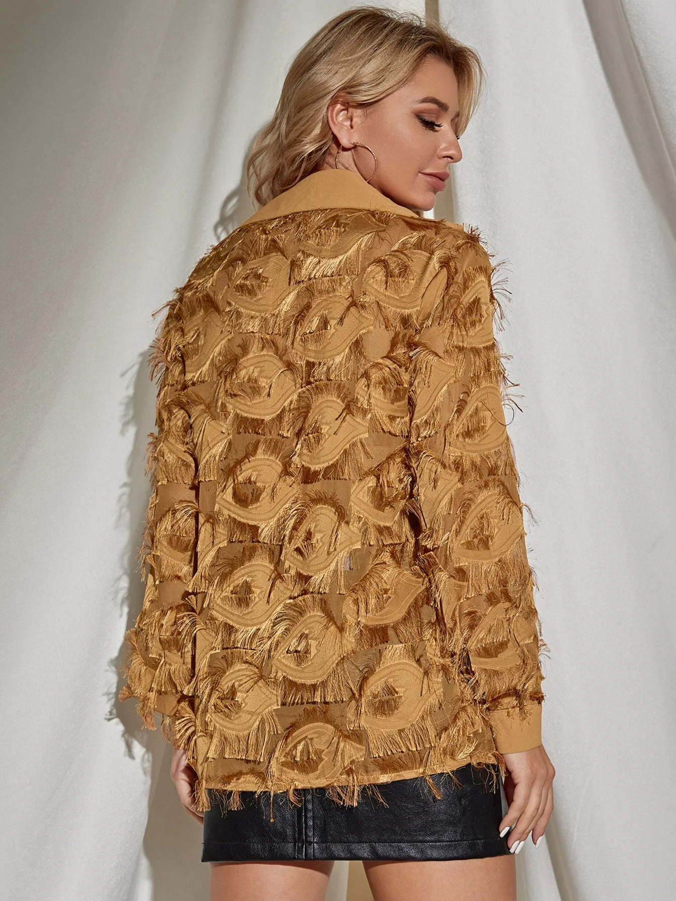 KittenAlarm - Button Front Fringe Trim Blouse