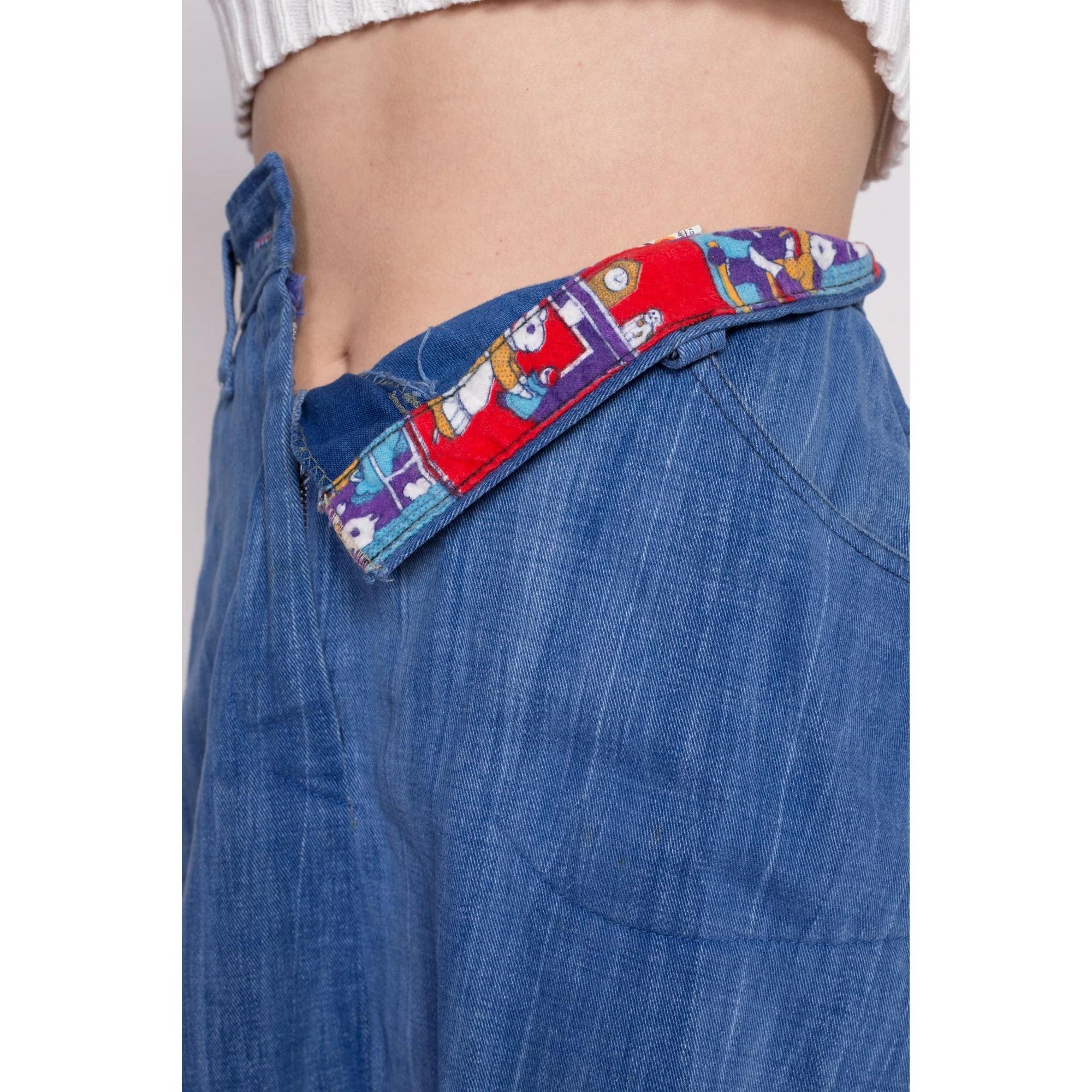 70s Boho Denim A Line Mini Skirt - Small, 26