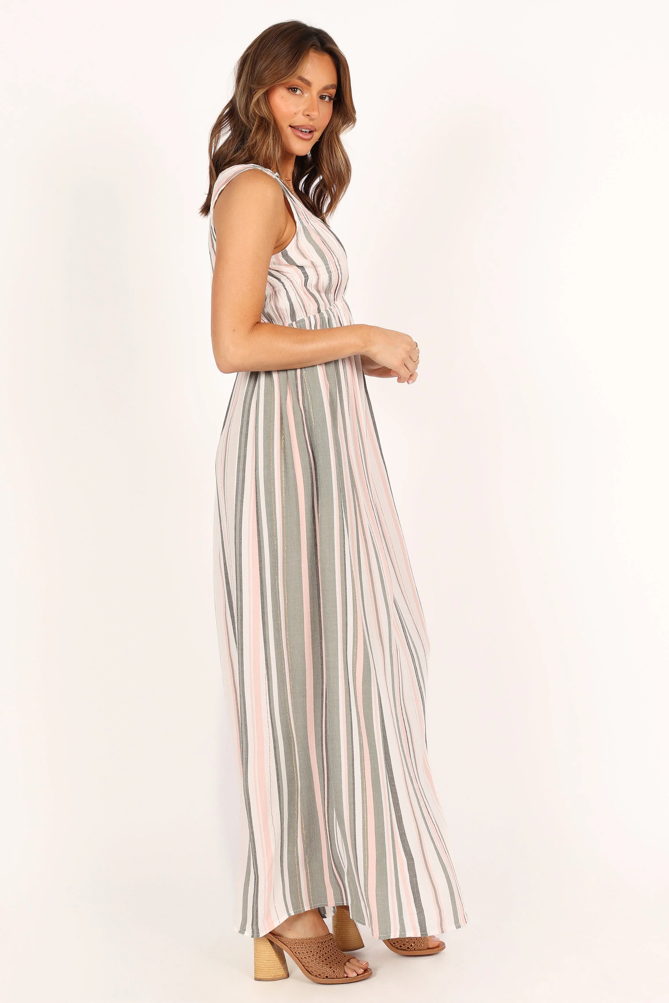 Judd V Neck Maxi Dress - Olive Stripe