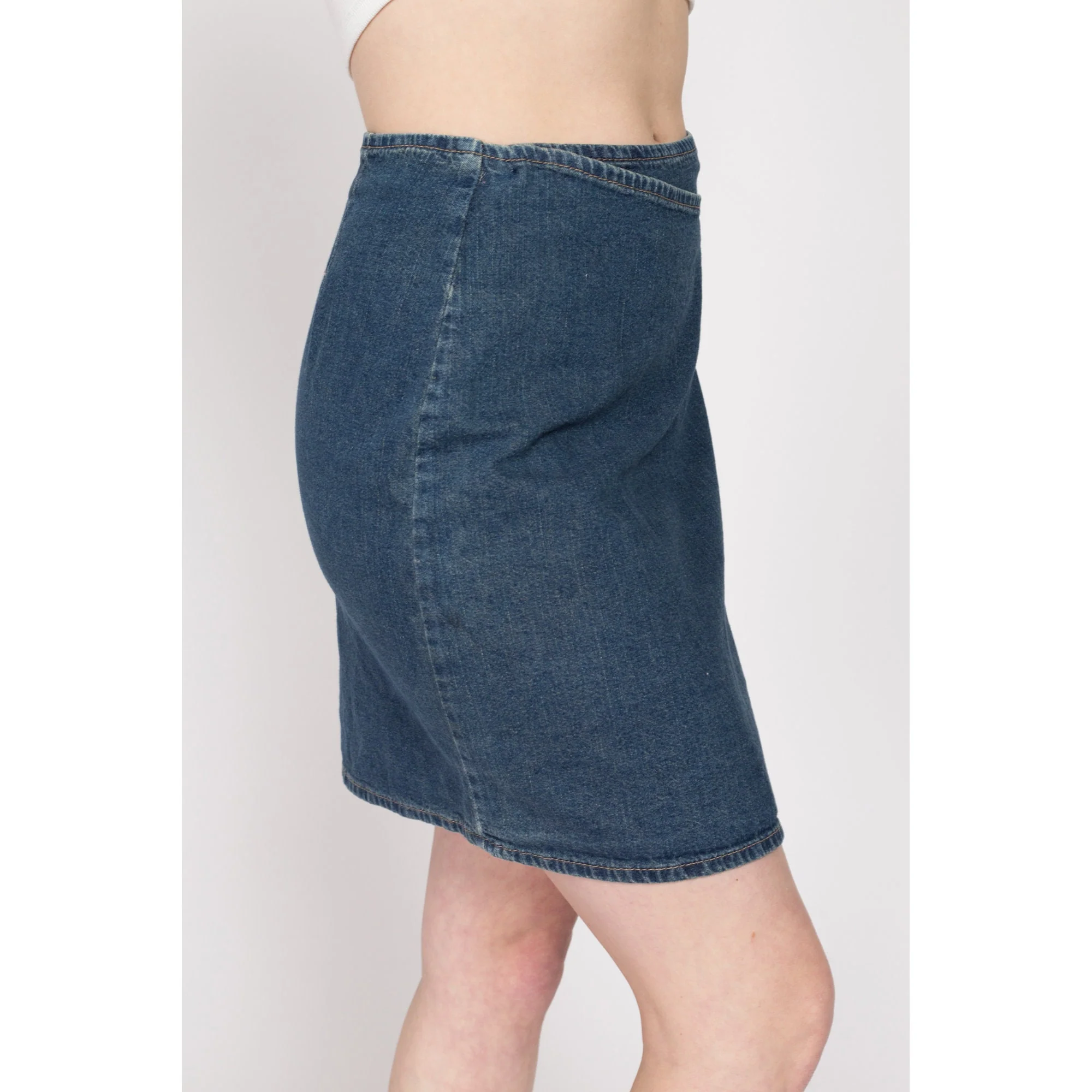 XS 90s Denim Low Rise Wrap Mini Skirt