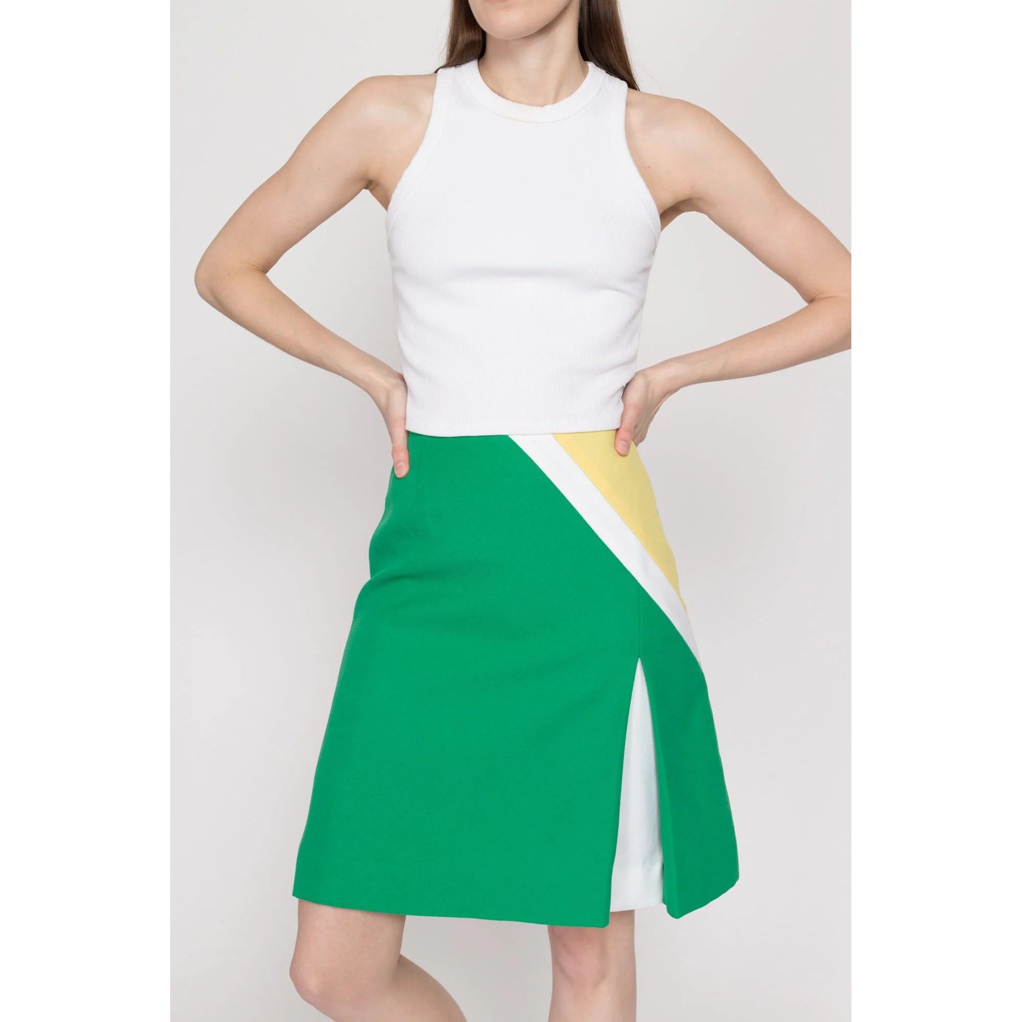 Small 70s Green Color Block Tennis Skirt 25.5