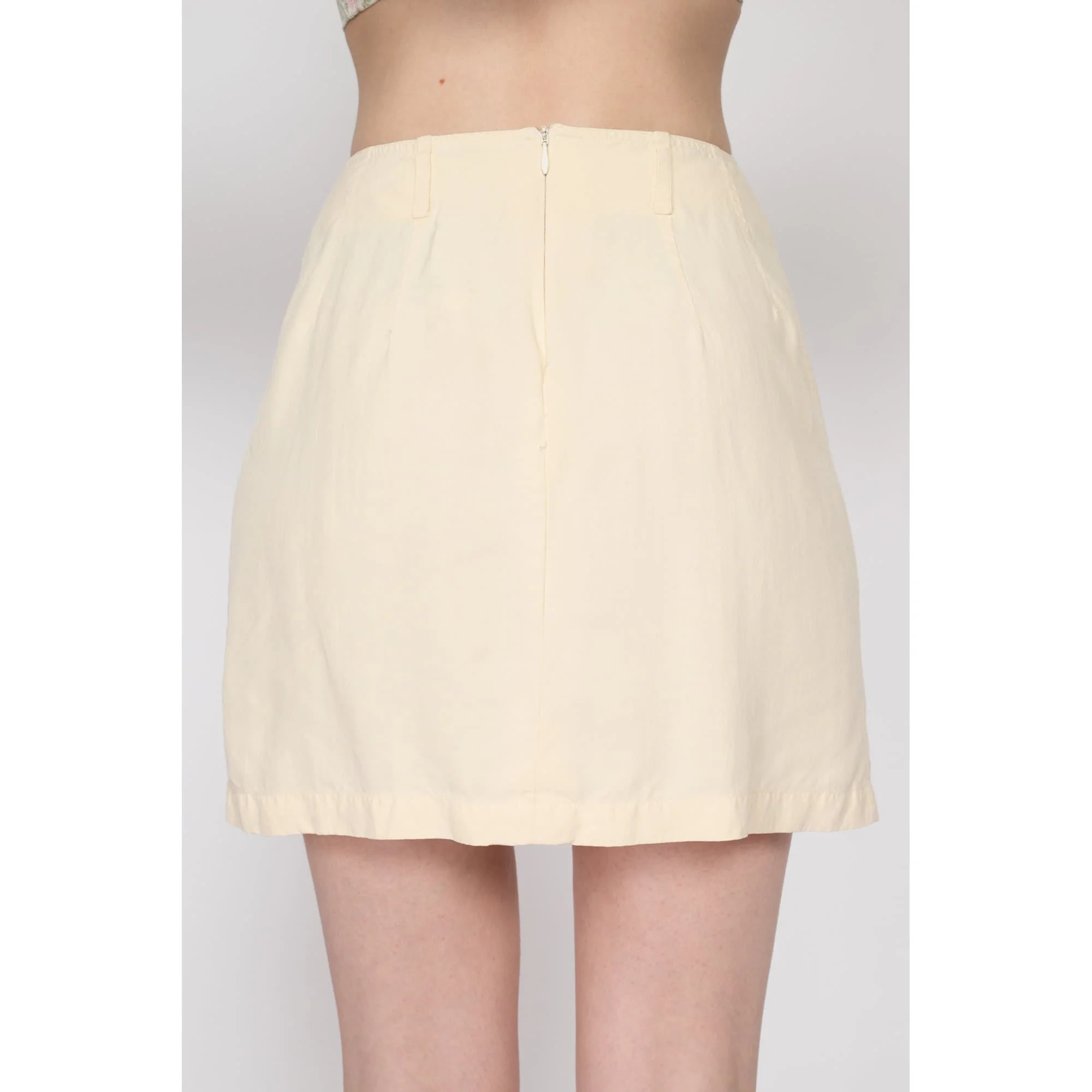 Small 90s Butter Yellow Silk Mini Skirt